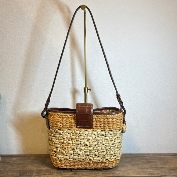 Brighton Ruth Straw Satchel Handbag Purse Shoulder Strap Heart Magnetic Snap - Picture 2 of 11